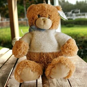 First & Main DEAN The Tan Teddy Bear with Bow & Sweater 15" Plush  Toy